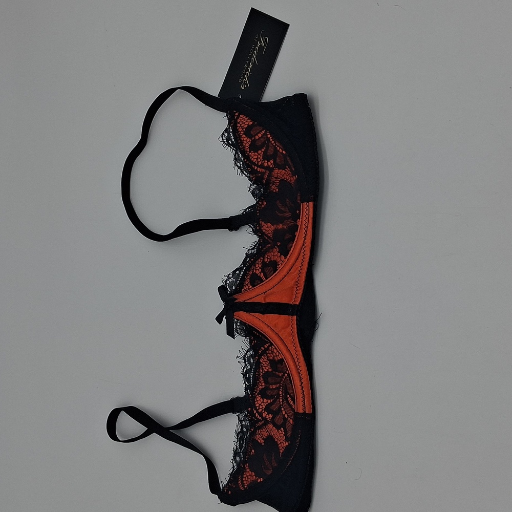 Frederick's of Hollywood Lux Lace Over Satin Shelf Bra Rust Orange Black 14